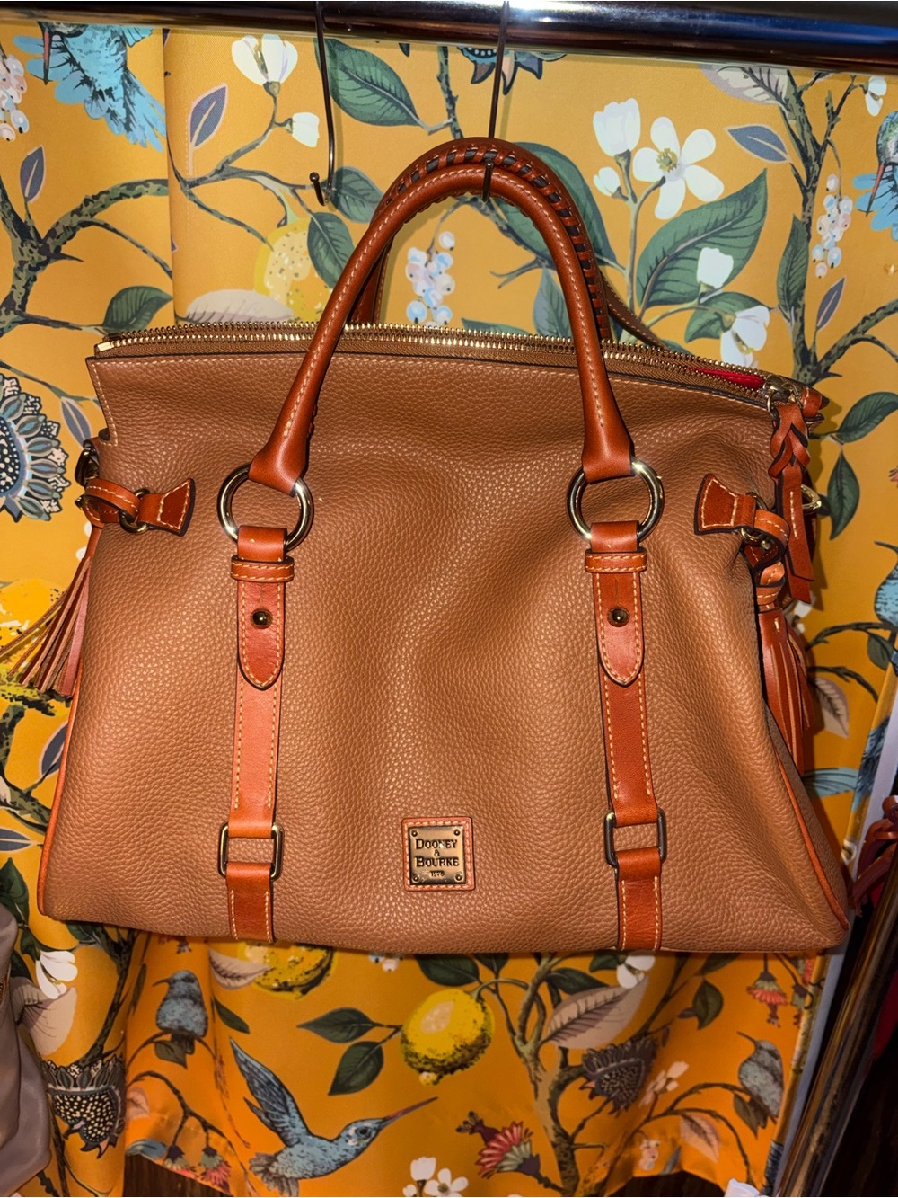 Dooney & Bourke Pebble Leather Large Satchel in Cognac Caramel